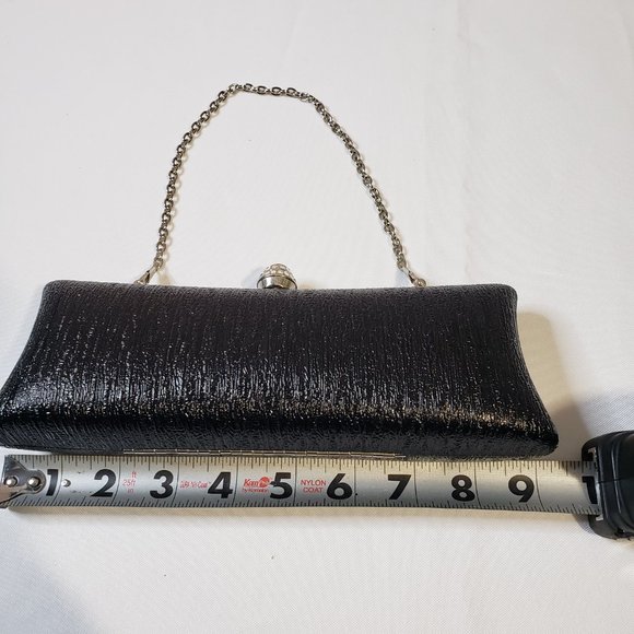 Kate Landry Black Textured Barrel Evening Mini Hand Bag Clutch Purse Chain - Picture 9 of 12